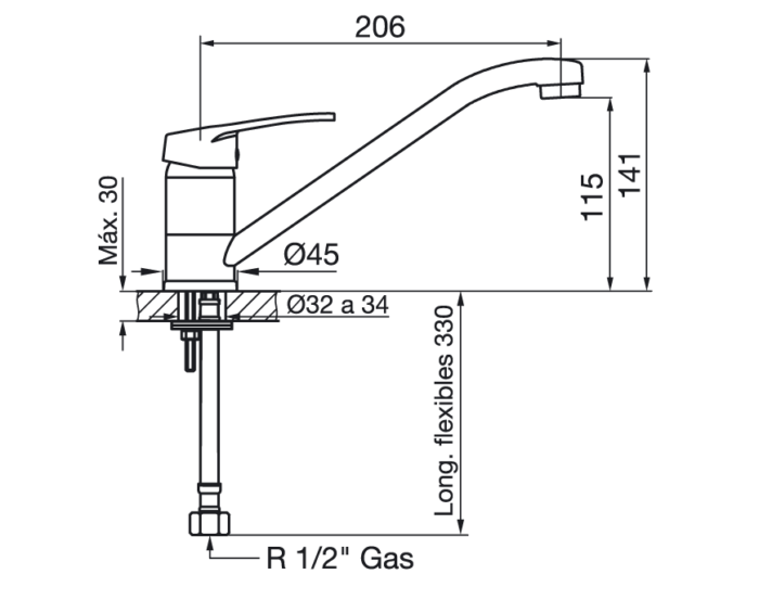 0411.01 B1 Arizona Monocomando Cocina Mesada CR FV 2
