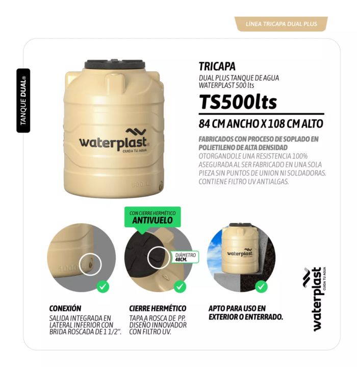 Tanque Tricapa Dual Plus 500lts Waterplast 2