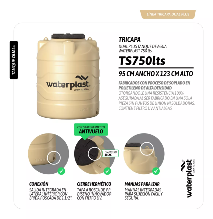 Tanque Tricapa Dual Plus 750lts Waterplast 2
