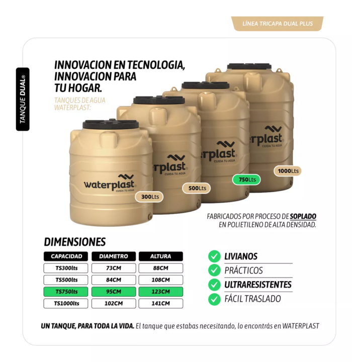 Tanque Tricapa Dual Plus 750lts Waterplast 3